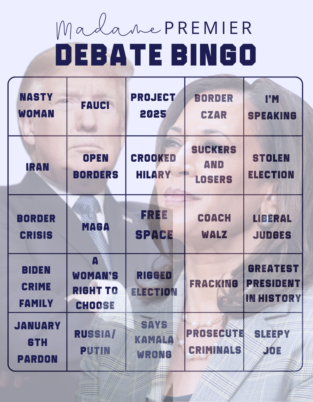 Madame Premier Free Presidential Debate Bingo Card